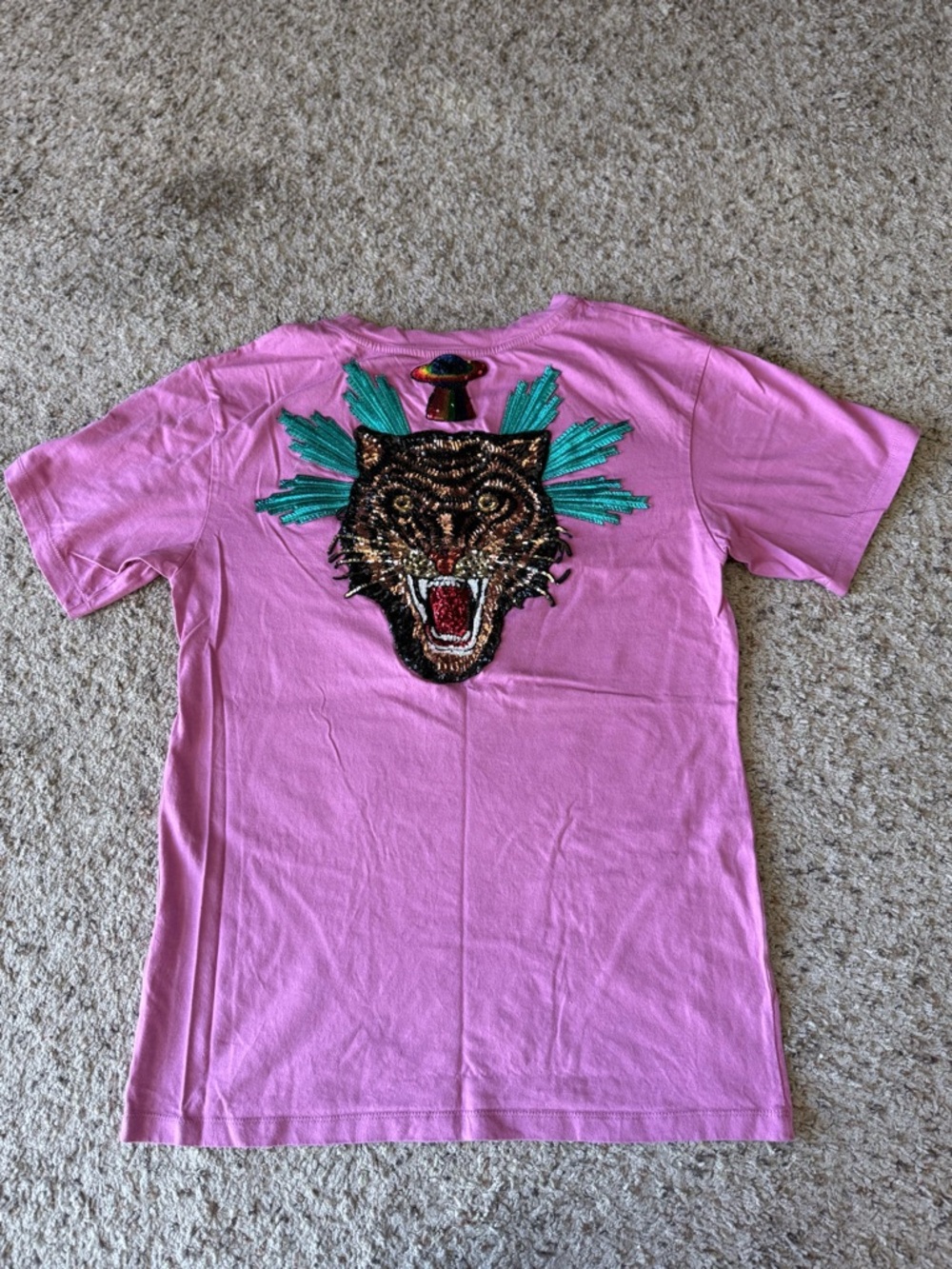 Vibrant Pink Tiger Sequin & Graphic Tee - UFO Back Detail